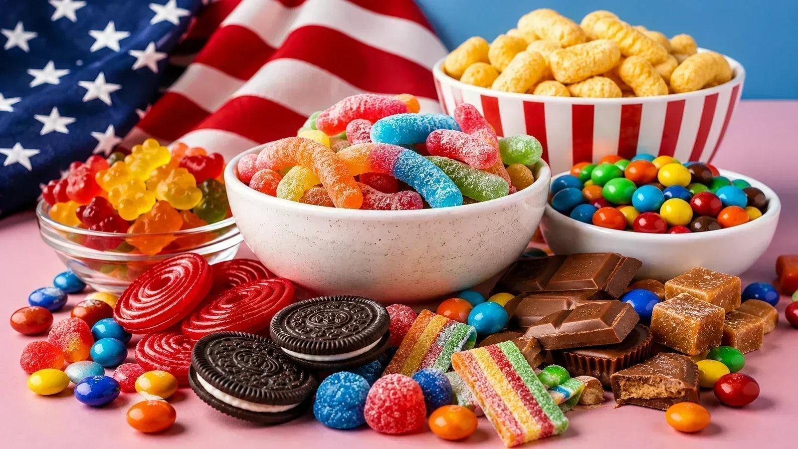 Assortiment kleurrijk Amerikaans snoep en Amerikaanse snoepjes