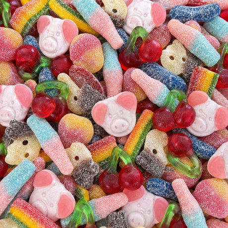 Kleurrijk schepsnoep assortiment met gummy ringen, hartjes en colaflesjes van ThiesCandyz
