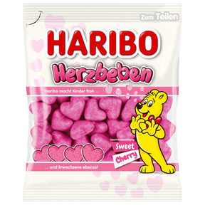 Haribo Herzbeben kersen snoep in hartvorm, roze verpakking, ThiesCandyz assortiment