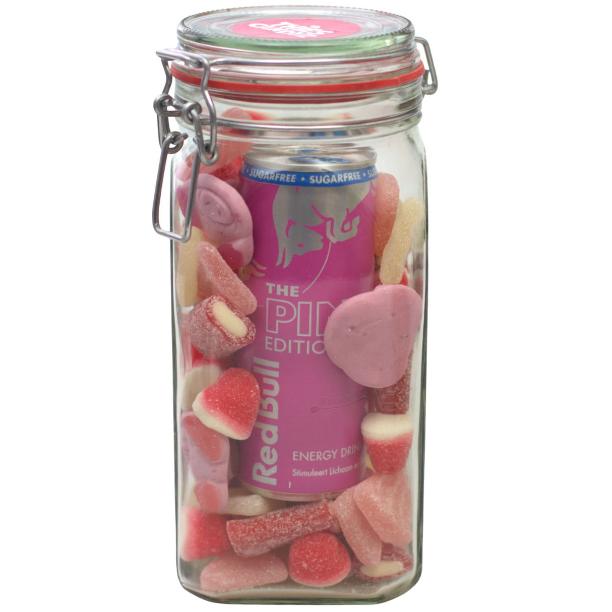 Bonbonglas mit Red Bull Pink Edition