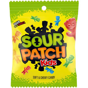 Sour Patch Kids original zak, Amerikaans zuur snoep, geel met kleurrijke gummies, ThiesCandyz